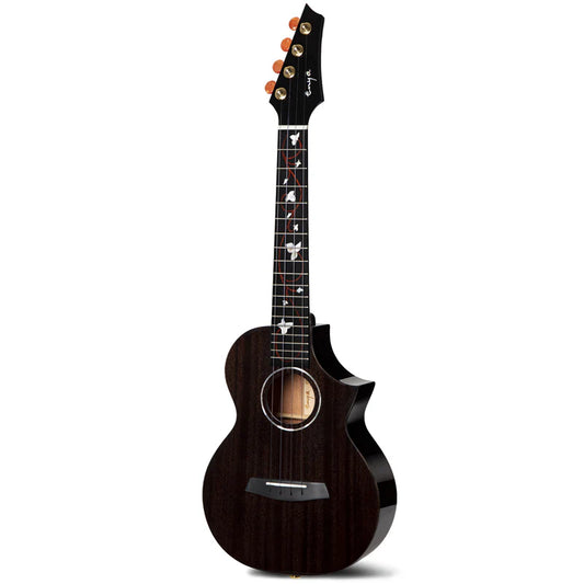 EUT-M6 BK All Solid Mahogany Tenor Ukulele with Bag and Accessories (Black)