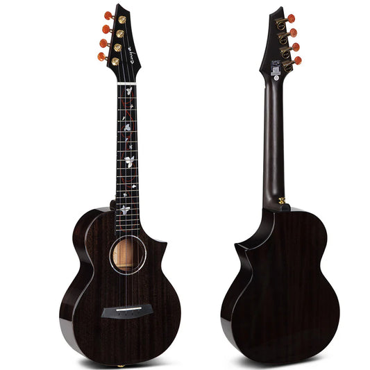 EUT-M6 BK All Solid Mahogany Tenor Ukulele with Bag and Accessories (Black)