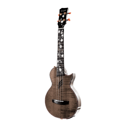 Enya EUT-E6 Black All Solid Flamed Maple Tenor Ukulele with TransAcoustic (Thin body)