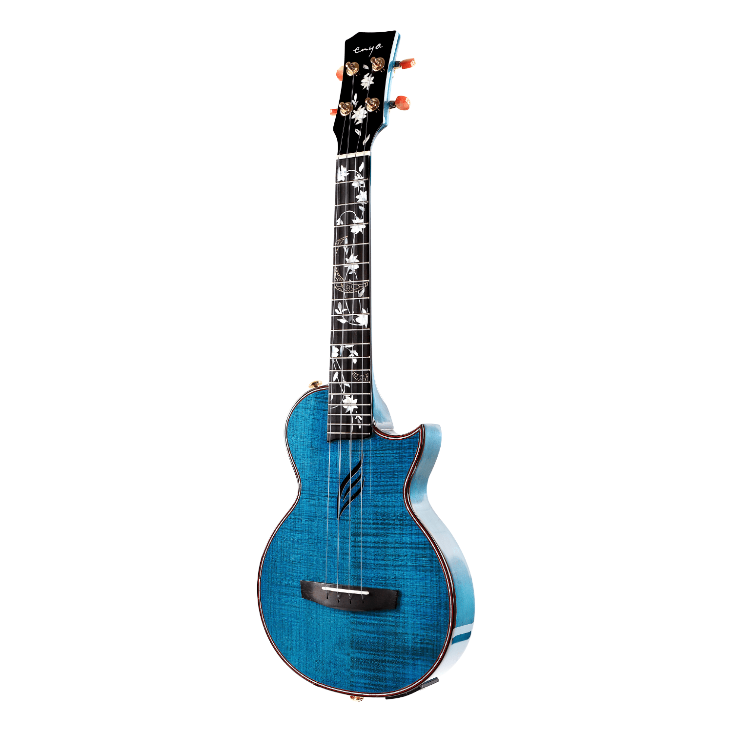 Enya EUT-E6 Blue All Solid Flamed Maple Tenor Ukulele with TransAcoustic (Thin body) - Enya Music UK